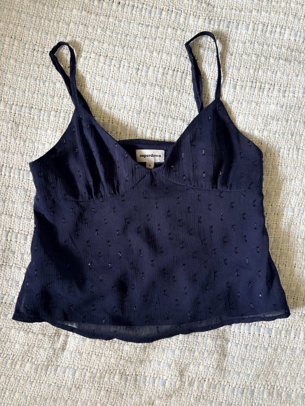 superdown navy textured dot cami with adjustable straps